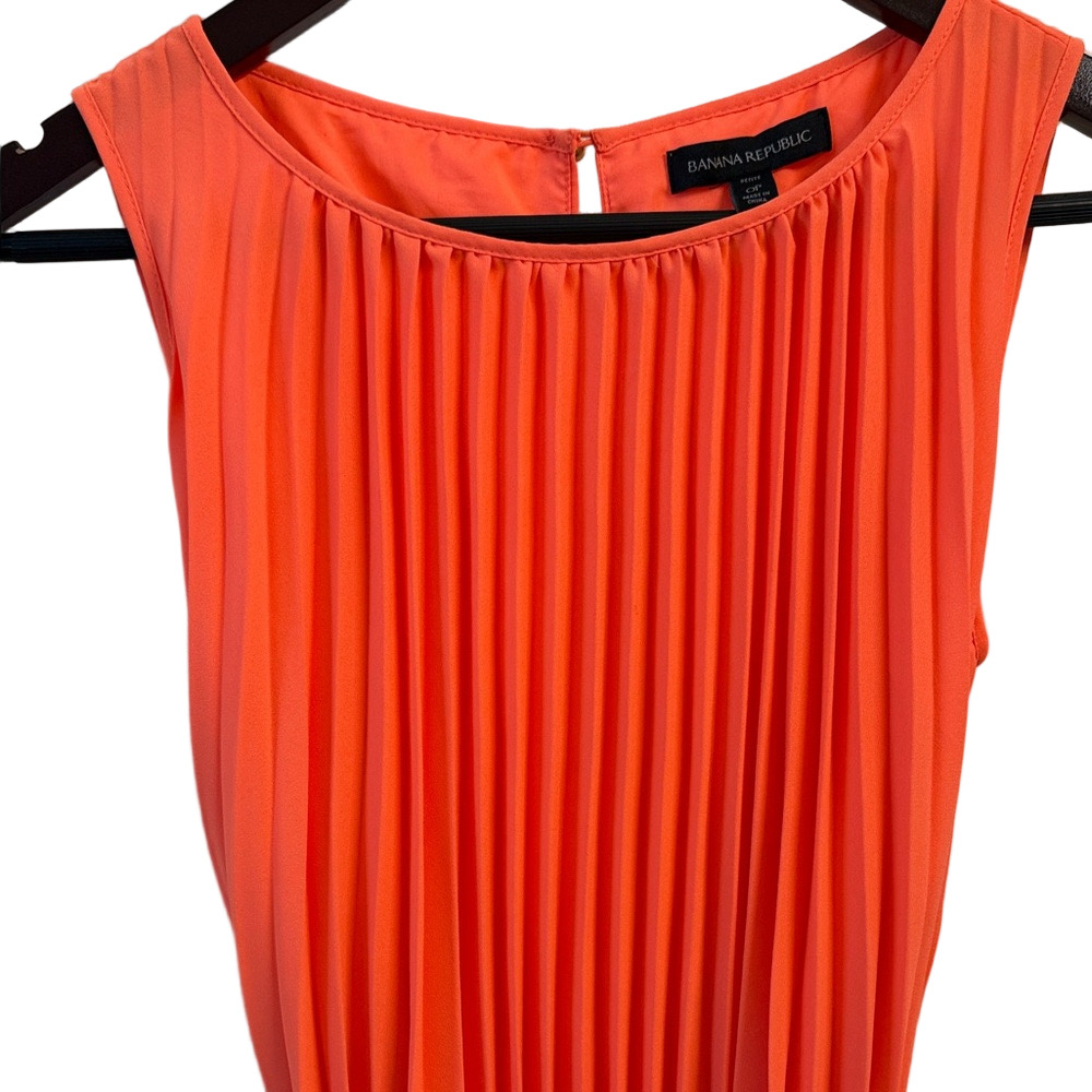 Banana Republic Tangerine Orange Belted Pleated Petite Dress 0P Sleeveless - Picture 6 of 15